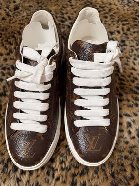 Louis Vuitton Brown Monogram Low-Top Sneakers with White Laces
